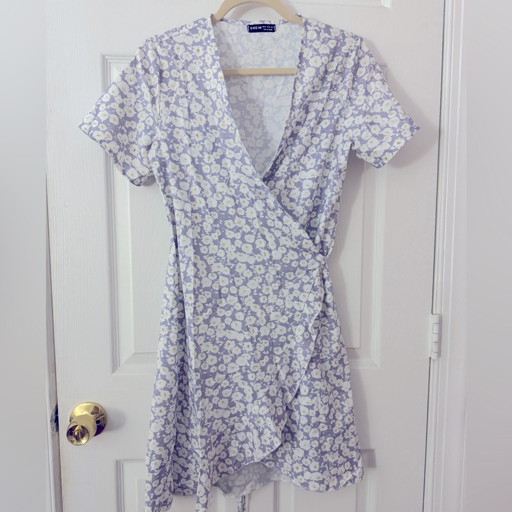 Floral Wrap Dress in Blue and White